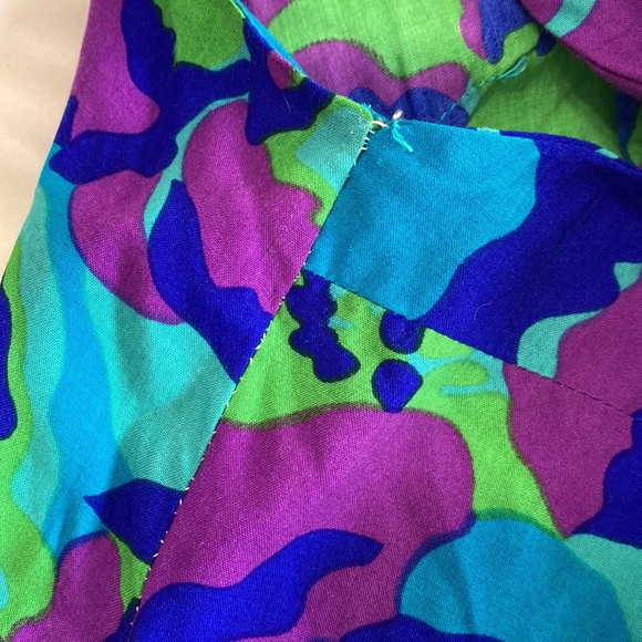 Vintage 60s 70s Psychedelic Flower Power Abstract Print Maxi Dress - Picture 9 of 12